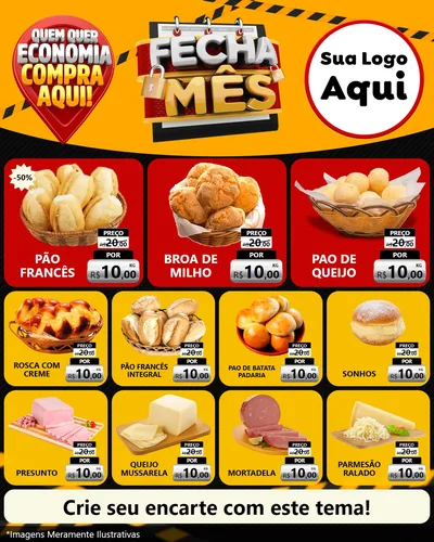 Modelo de Rede Social para Feed Instagram com o tema Fecha Mês para Padaria
