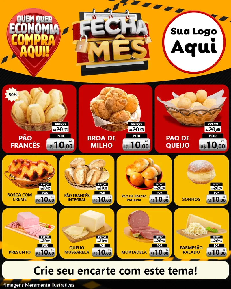 Modelo de Rede Social para Feed Instagram com o tema Fecha Mês para Padaria