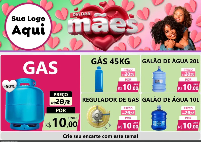 Modelo de Encarte para Encarte A4 Horizontal com o tema Dia das Mães para Água e gás