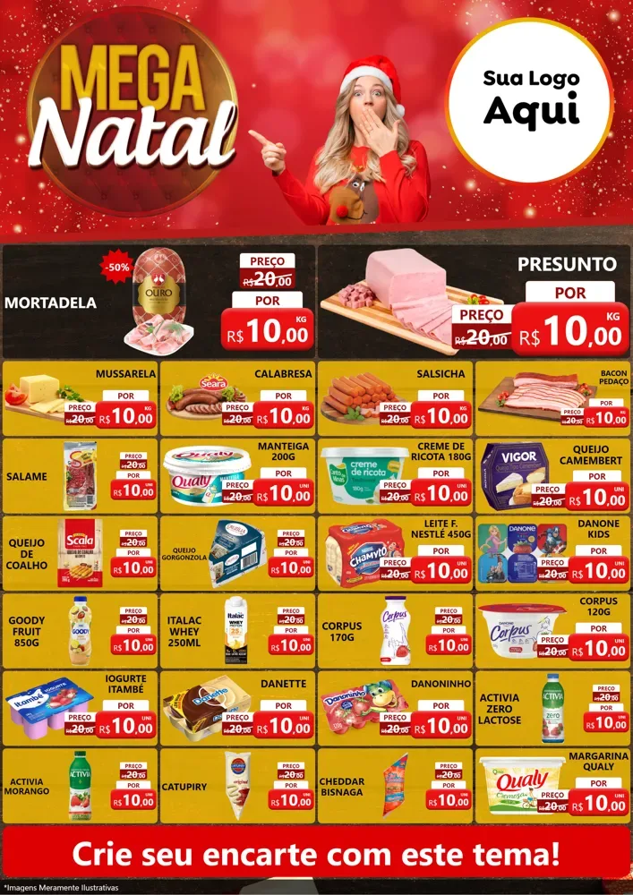 Modelo de Encarte para Encarte A4 Vertical com o tema Mega Natal para Frios e Laticínios