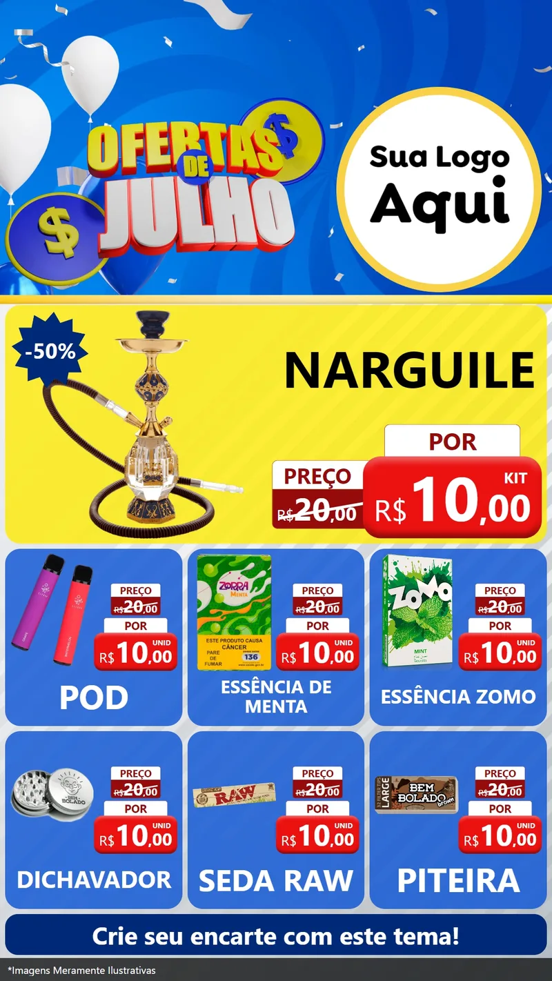 Modelo de Rede Social para Stories com o tema Ofertas de Julho para Tabacaria