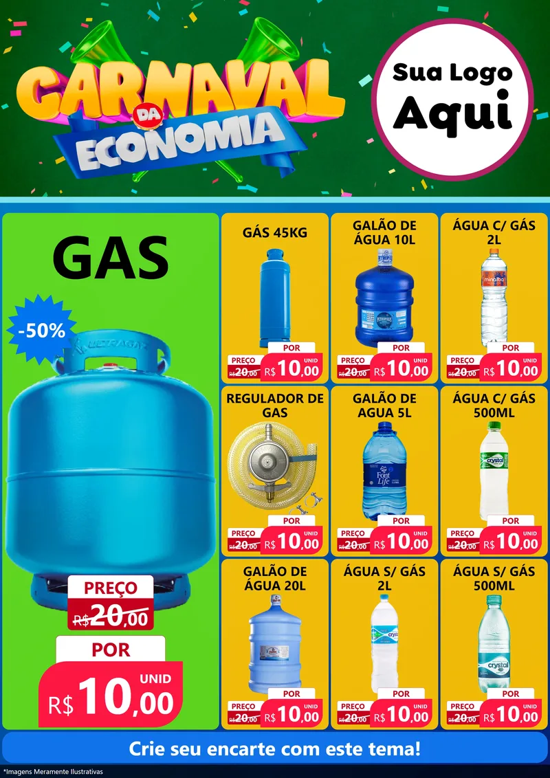 Modelo de Encarte para Encarte A4 Vertical com o tema Carnaval da Economia para Água e gás