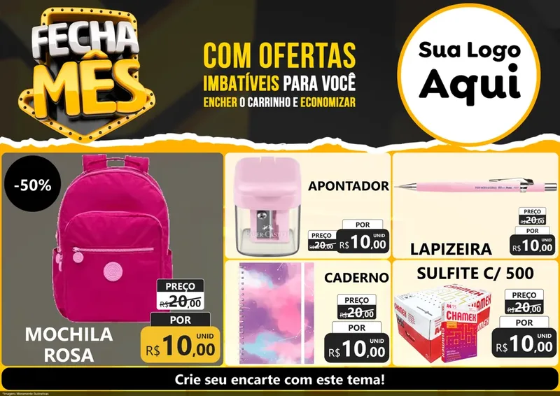 Modelo de Encarte para Encarte A4 Horizontal com o tema Fecha Mês para Papelaria