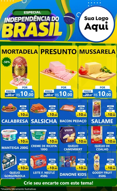 Modelo de Encarte para Encarte Grande com o tema Especial Independência do Brasil para Frios e Laticínios