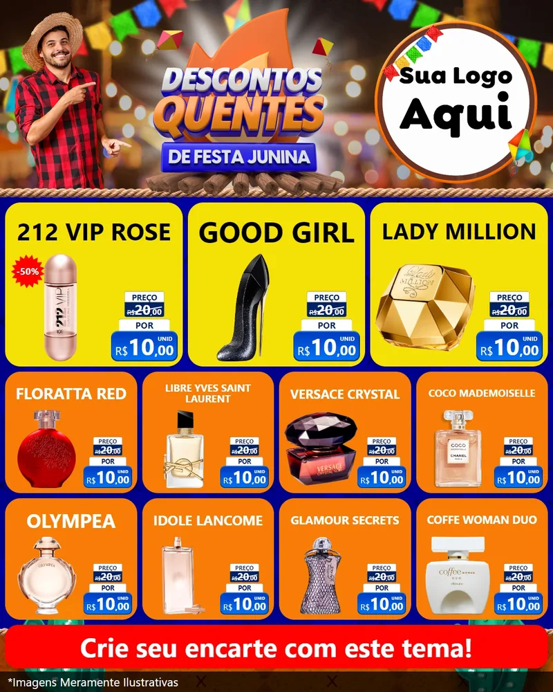 Modelo de Rede Social para Feed Instagram com o tema Descontos Quentes de Festa Junina para Perfumes