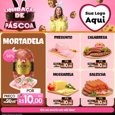 Modelo de Rede Social para Feed Facebook com o tema Liquidação de Páscoa para Frios e Laticínios
