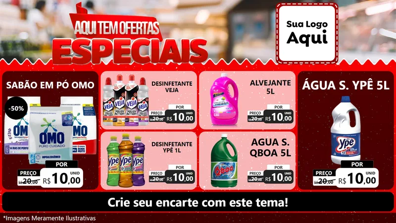 Modelo de TV para TV Horizontal com o tema Aqui Tem Ofertas Especiais para Produtos de Limpeza