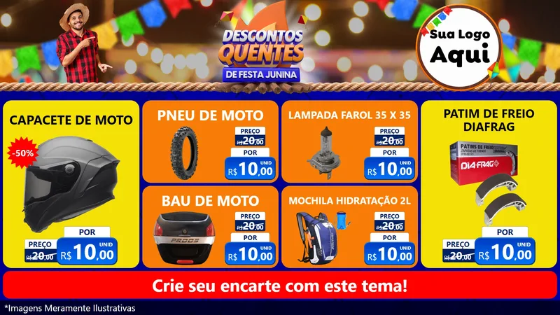 Modelo de TV para TV Horizontal com o tema Descontos Quentes de Festa Junina para Moto peças