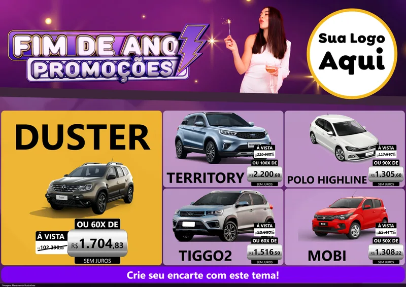 Modelo de Encarte para Encarte A4 Horizontal com o tema Fim de Ano Promoções para Concessionaria de Carros