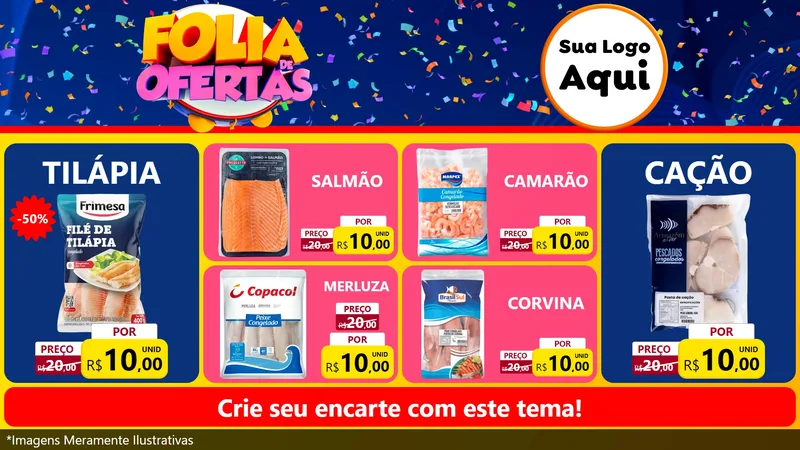 Modelo de TV para TV Horizontal com o tema Folia de Ofertas para Peixaria