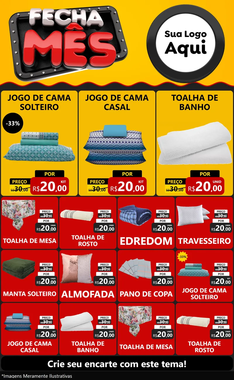 Modelo de Encarte para Encarte Grande com o tema Fecha Mês para Cama, Mesa e Banho
