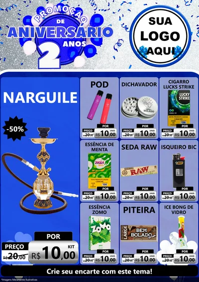 Modelo de Encarte para Encarte A4 Vertical com o tema Promoção de Aniversário - 2 Anos para Tabacaria