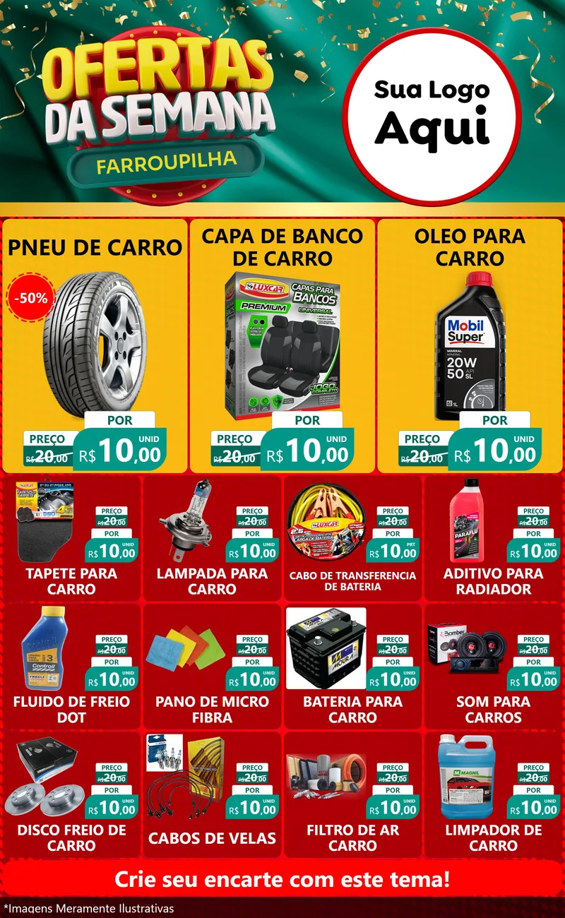 Modelo de Encarte para Encarte Grande com o tema Ofertas da Semana Farroupilha para Auto peças