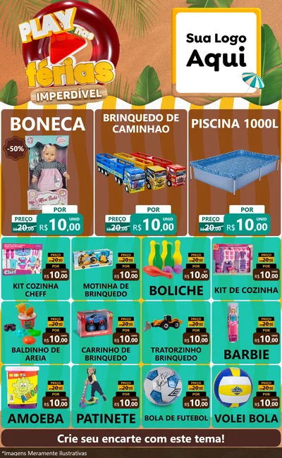 Modelo de Encarte para Encarte Grande com o tema Play Nas Férias Imperdível para Brinquedos