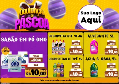 Modelo de Encarte para Encarte A4 Horizontal com o tema Liquidação de Páscoa para Produtos de Limpeza