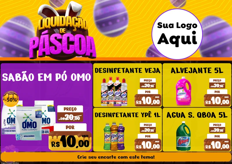Modelo de Encarte para Encarte A4 Horizontal com o tema Liquidação de Páscoa para Produtos de Limpeza
