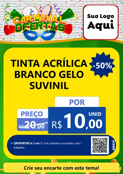 Modelo de Cartaz para Cartaz A4 Vertical com o tema Carnaval de Ofertas para Tintas e Ferramentas