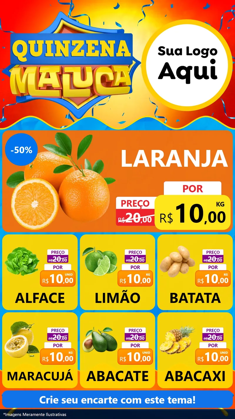 Modelo de Rede Social para Stories com o tema Quinzena Maluca para Hortifrúti