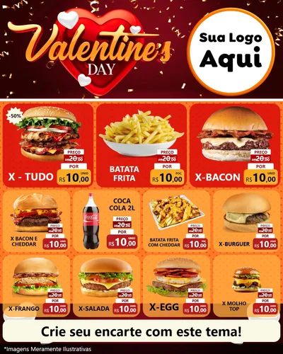 Modelo de Rede Social para Feed Instagram com o tema Valentine's Day para Hamburgueria