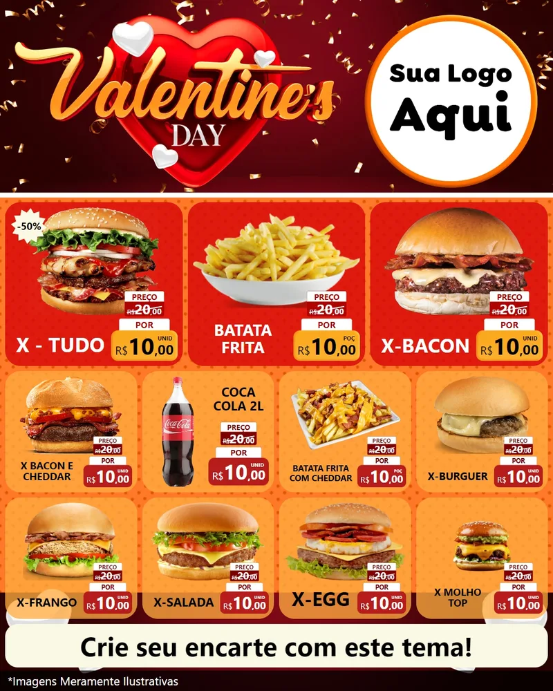 Modelo de Rede Social para Feed Instagram com o tema Valentine's Day para Hamburgueria