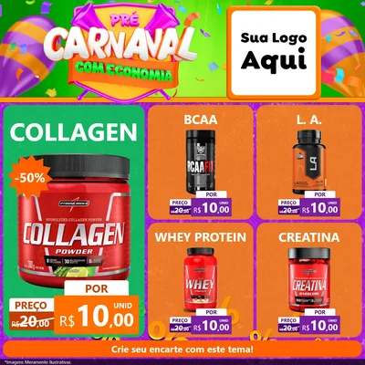 Modelo de Rede Social para Feed Facebook com o tema Pré-Carnaval Com Economia para Suplementos alimentares