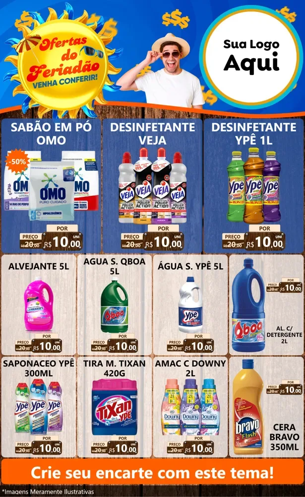 Modelo de Encarte para Encarte Grande com o tema Ofertas do Feriadão para Produtos de Limpeza