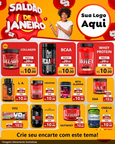 Modelo de Rede Social para Feed Instagram com o tema Saldão de Janeiro para Suplementos alimentares