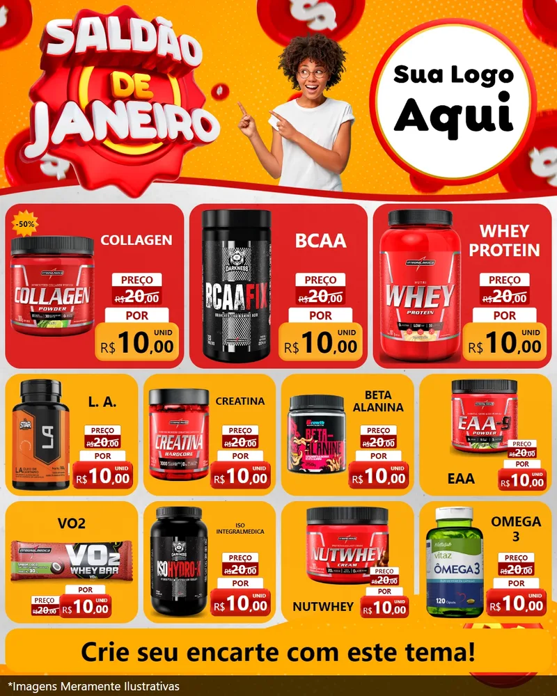 Modelo de Rede Social para Feed Instagram com o tema Saldão de Janeiro para Suplementos alimentares