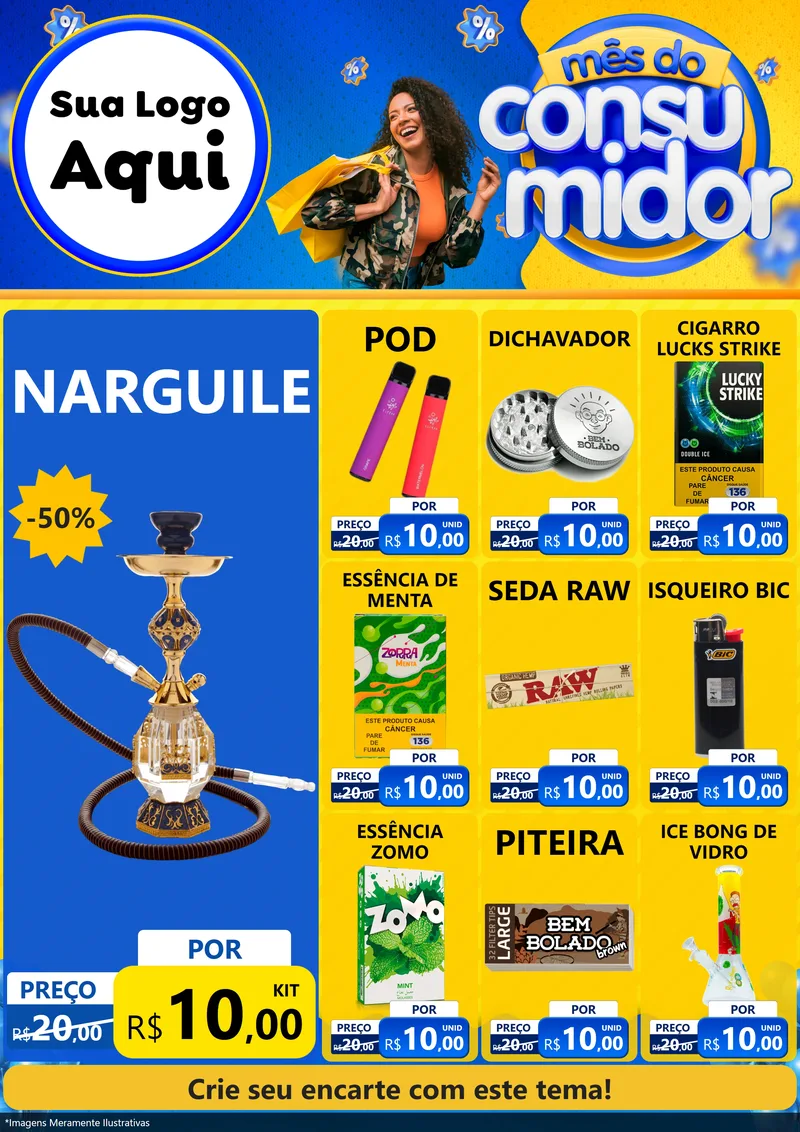 Modelo de Encarte para Encarte A4 Vertical com o tema Mês do Consumidor para Tabacaria
