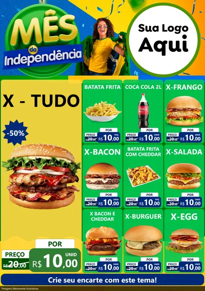 Modelo de Encarte para Encarte A4 Vertical com o tema Mês da Independência para Hamburgueria