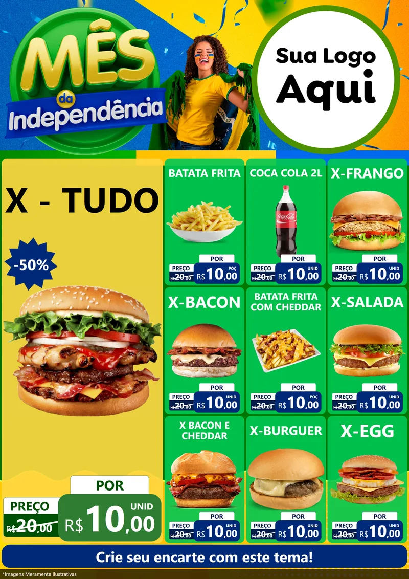 Modelo de Encarte para Encarte A4 Vertical com o tema Mês da Independência para Hamburgueria