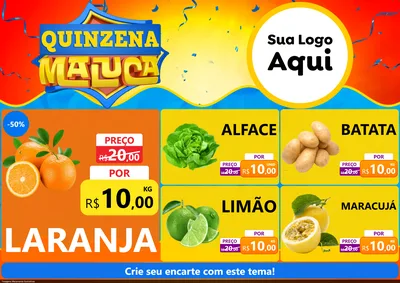 Modelo de Encarte para Encarte A4 Horizontal com o tema Quinzena Maluca para Hortifrúti