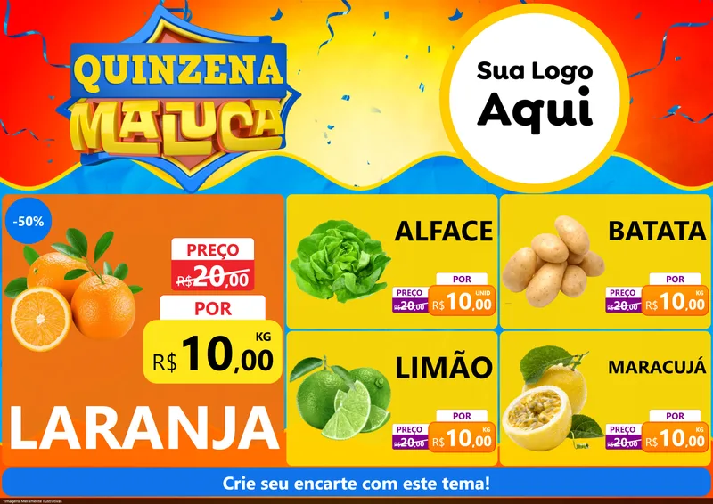 Modelo de Encarte para Encarte A4 Horizontal com o tema Quinzena Maluca para Hortifrúti