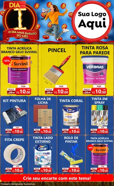 Modelo de Encarte para Encarte Grande com o tema Dia I - O Dia Mais Barato Do Mês para Tintas e Ferramentas