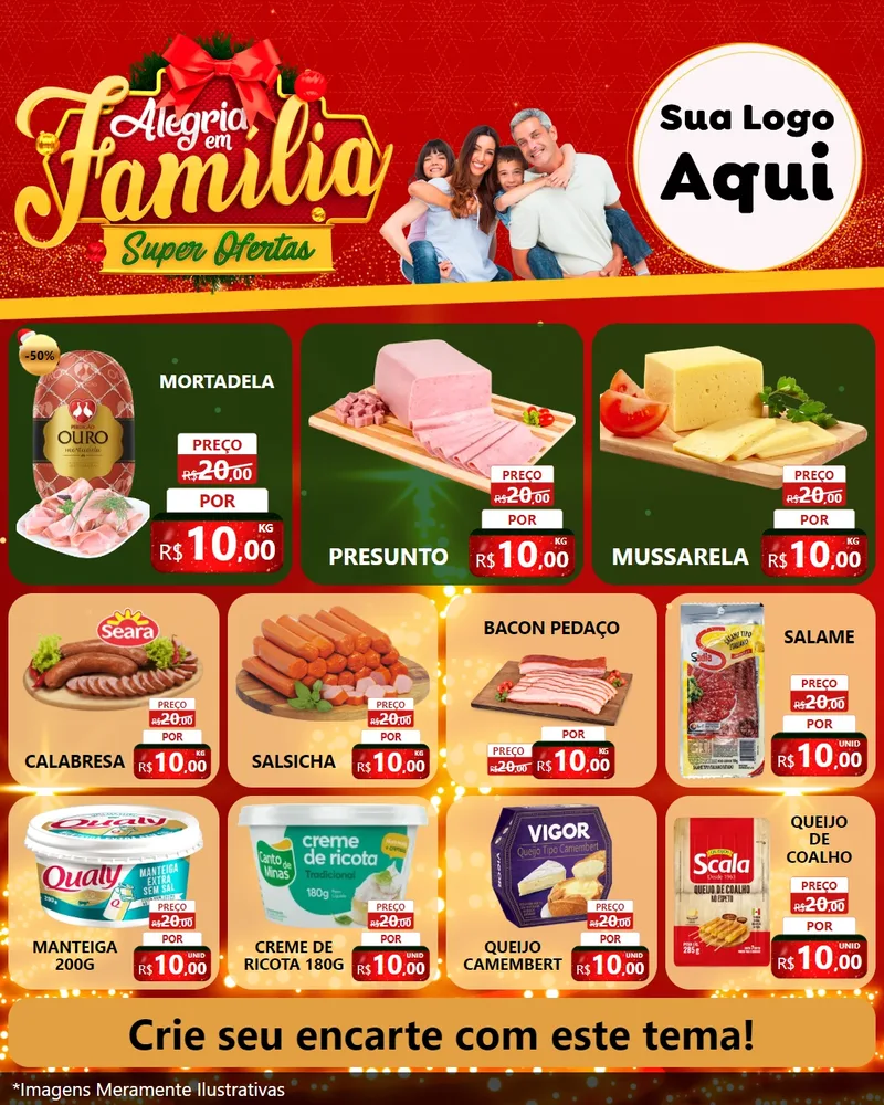 Modelo de Rede Social para Feed Instagram com o tema Alegria em Família Super Ofertas - Natal para Frios e Laticínios