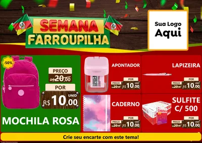 Modelo de Encarte para Encarte A4 Horizontal com o tema Semana Farroupilha para Papelaria