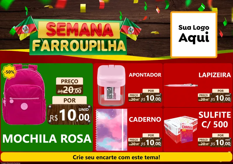 Modelo de Encarte para Encarte A4 Horizontal com o tema Semana Farroupilha para Papelaria