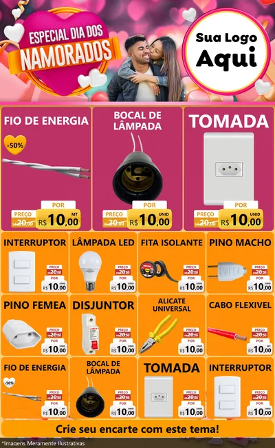 Modelo de Encarte para Encarte Grande com o tema Especial Dia dos Namorados para Materiais Elétricos