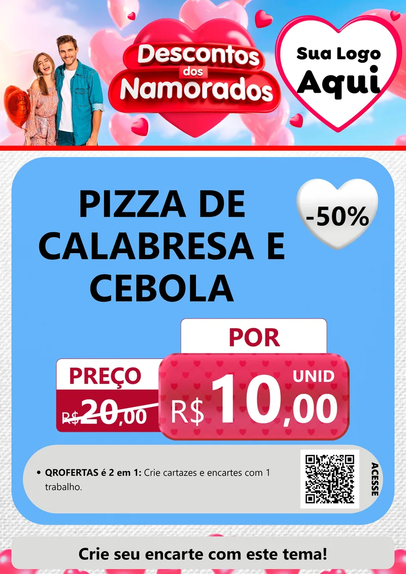 Modelo de Cartaz para Cartaz A4 Vertical com o tema Descontos dos Namorados para Pizzaria