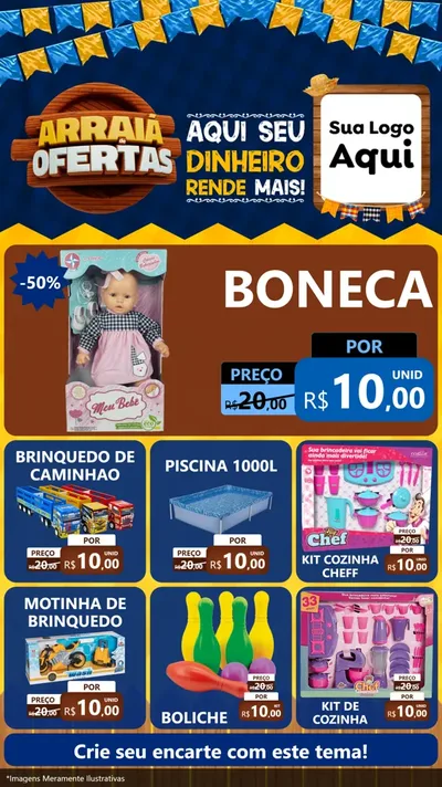 Modelo de Rede Social para Stories com o tema Arraiá de Ofertas - Junina para Brinquedos