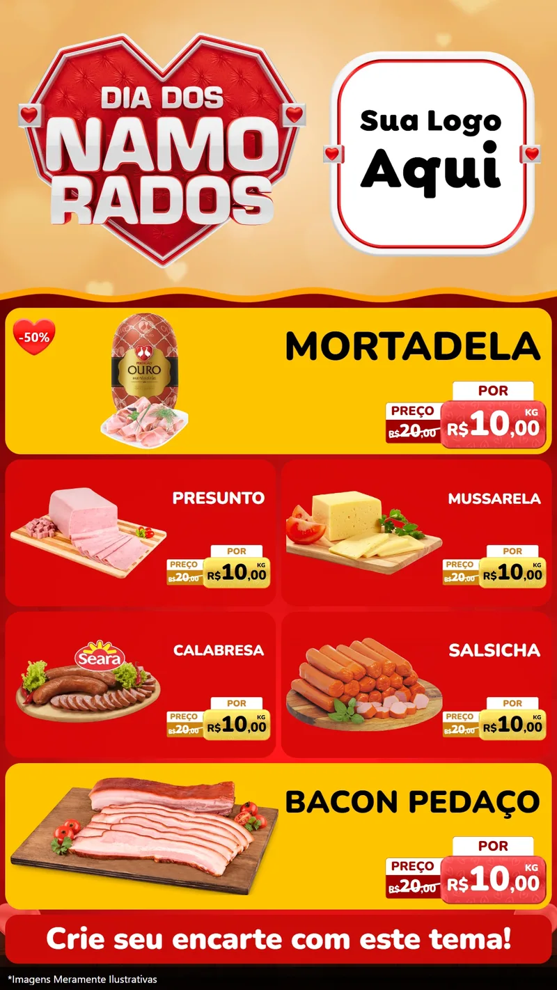 Modelo de TV para TV Vertical com o tema Dia dos Namorados para Frios e Laticínios