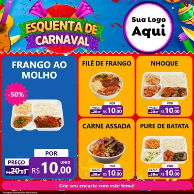 Modelo de Rede Social para Feed Facebook com o tema Esquenta de Carnaval para Restaurante