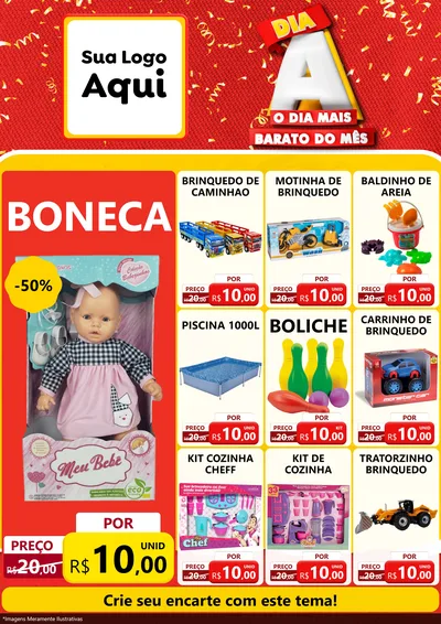 Modelo de Encarte para Encarte A4 Vertical com o tema Dia A o Dia Mais Barato do Mês para Brinquedos