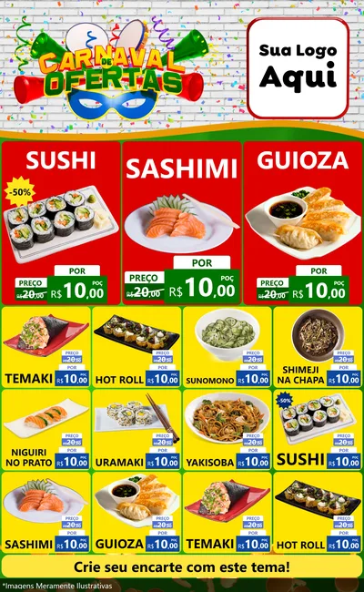 Modelo de Encarte para Encarte Grande com o tema Carnaval de Ofertas para Comida japonesa