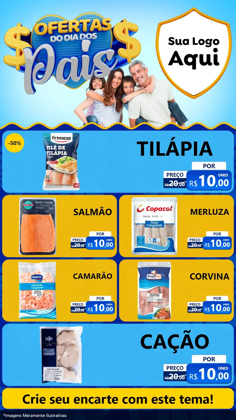 Modelo de TV para TV Vertical com o tema Ofertas do Dia dos Pais para Peixaria