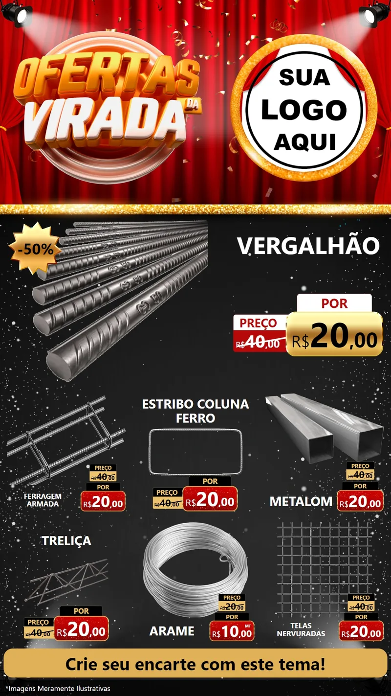 Modelo de Rede Social para Stories com o tema Ofertas da Virada para Ferragens