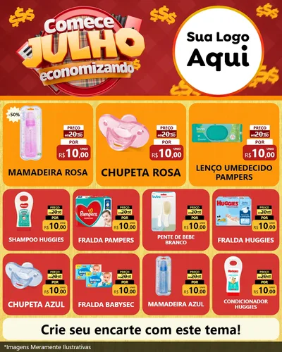 Modelo de Rede Social para Feed Instagram com o tema Comece Julho Economizando para Bebês