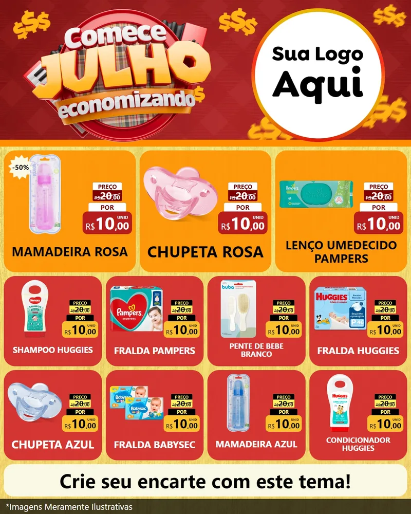 Modelo de Rede Social para Feed Instagram com o tema Comece Julho Economizando para Bebês