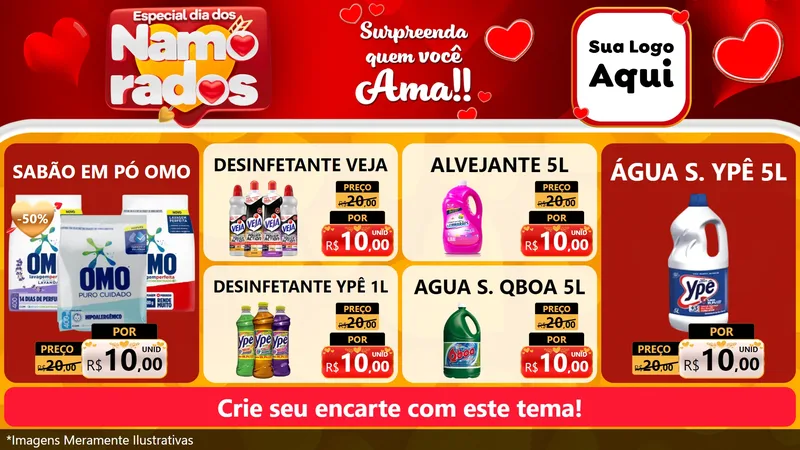 Modelo de TV para TV Horizontal com o tema Especial Dia dos Namorados para Produtos de Limpeza