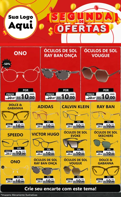 Modelo de Encarte para Encarte Grande com o tema Segunda de Ofertas para Óticas